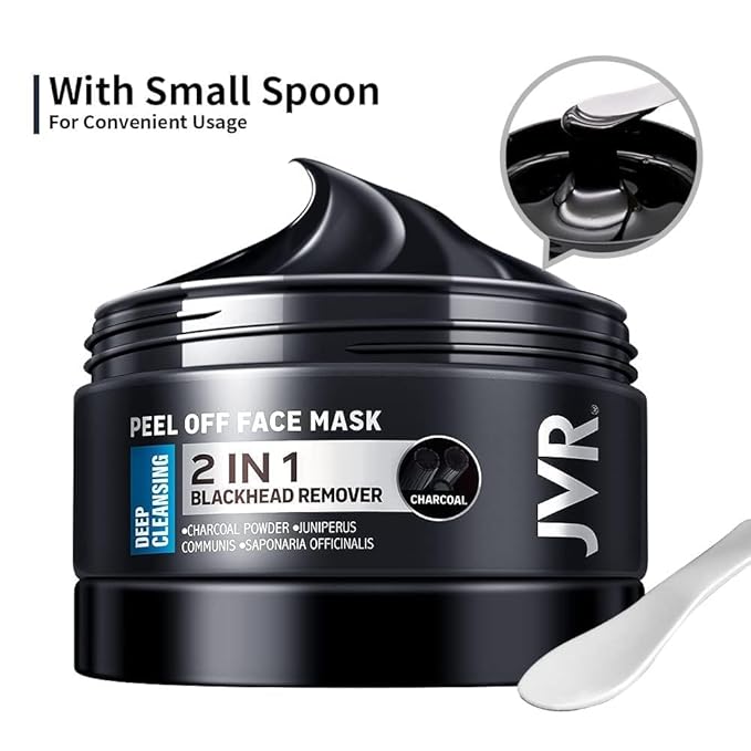 JVR Peel Off Face Mask, Blackhead Mask for Men, Charcoal Peel Off Black Mask, Facial Mask Refreshing and Deep Cleansing for All Skin Types 4.23 OZ