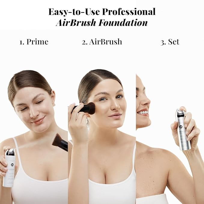 MagicMinerals AirBrush Foundation Set by Jerome Alexander - Complete 5pc Spray Makeup Set with Foundation, Primer, and Setting/Finishing Spray - for Smooth, Radiant Skin (Medium Dark)
