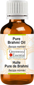 Greenwood Essential Brahmi Oil (Bacopa monnieri) | Infused | Pure | Non-Sticky | Lightweight | For Hair Care Routines | Men & Women | Traditional Use | Natural | 100ml (3.38 oz)