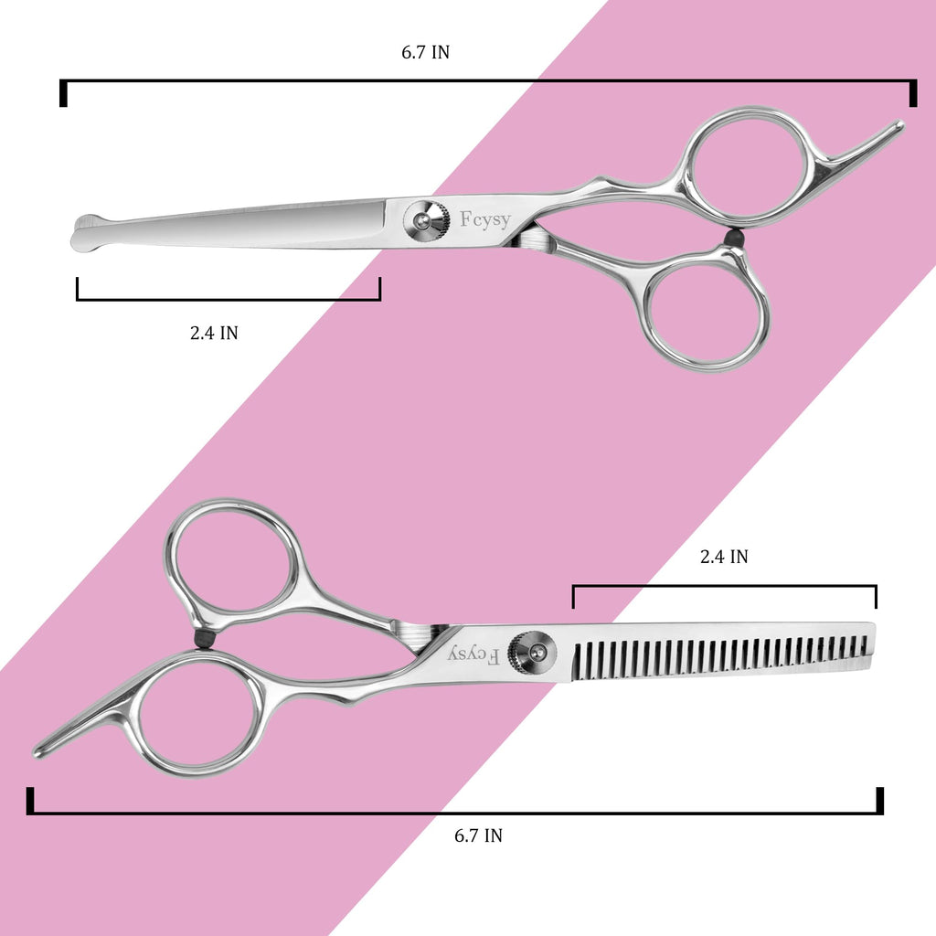 Hair Cutting Scissors Thinning Shears Set for Kids, Fcysy 6 in Children Safety Round Tip Haircut Shears Kit, Stainless Steel Hair Cutting Tools for Toddlers, Boys & Girls Home Use Grooming