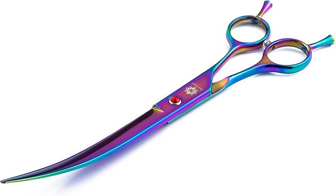 Dream Reach 8" Curved Dog Grooming Scissors, Twin Tailed Rainbow Pet Shears