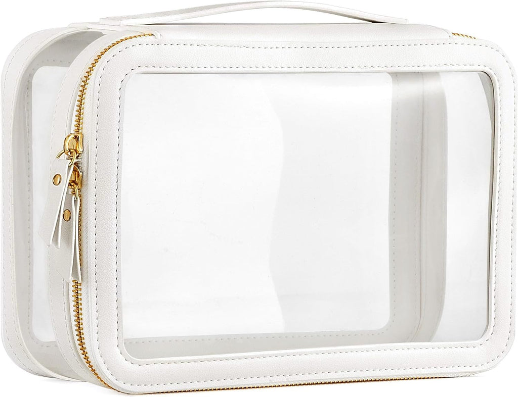HBlife Clear Makeup Bag Organizer, Portable Travel Toiletry Cosmetic Case for Women, Large Make Up Bag Makeup Train Case Transparent Storage Pouch with Handle(White)