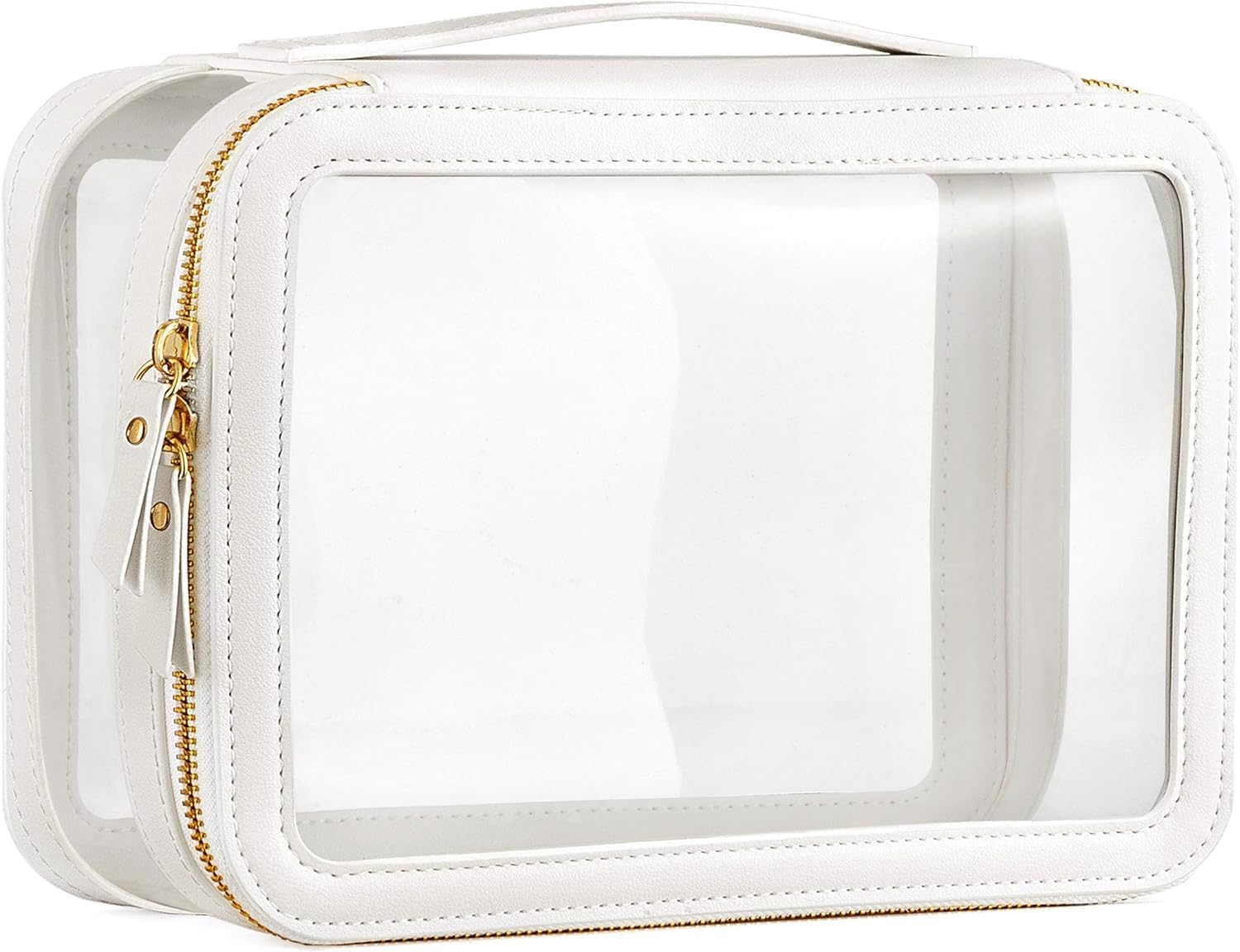 HBlife Clear Makeup Bag Organizer, Portable Travel Toiletry Cosmetic Case for Women, Large Make Up Bag Makeup Train Case Transparent Storage Pouch with Handle(White)