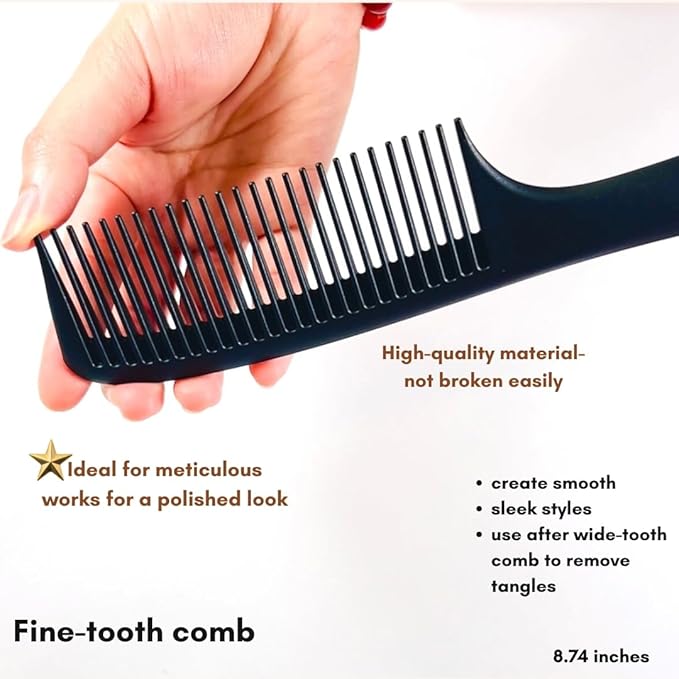 Vivedge Carbon Fiber Hair Comb Set for Curly Hair Woman|Wide Tooth Comb, Parting, Fine Tooth for Detangling, Styling for Natural Fine Straight to Curly, Thick, Wet or Dry Hair (Black-Pink)