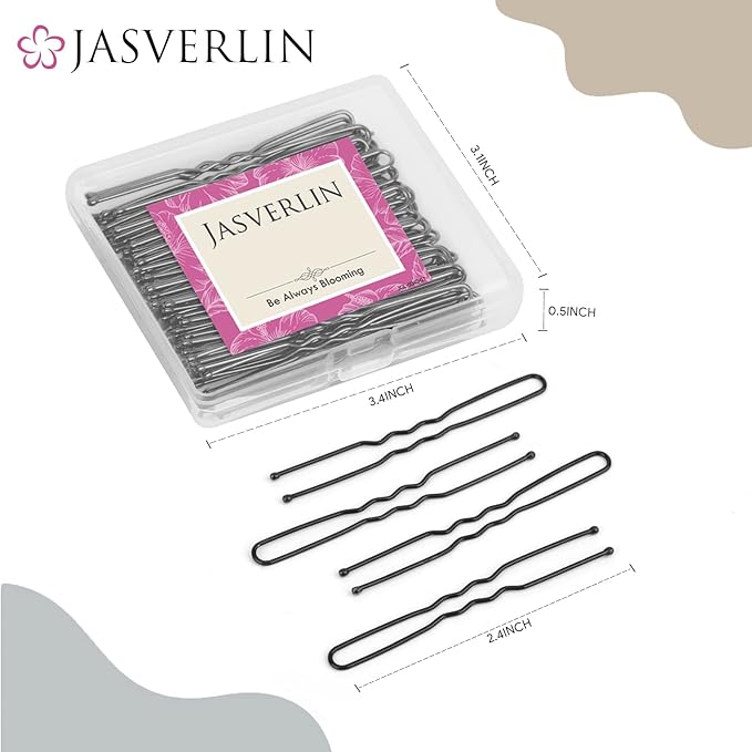 JASVERLIN U Shaped Bobby Pins for Thick Bun Hairstyle, Ballet Hairpins for Women Girl Large Bunheads 2.4in 100pcs (Black)