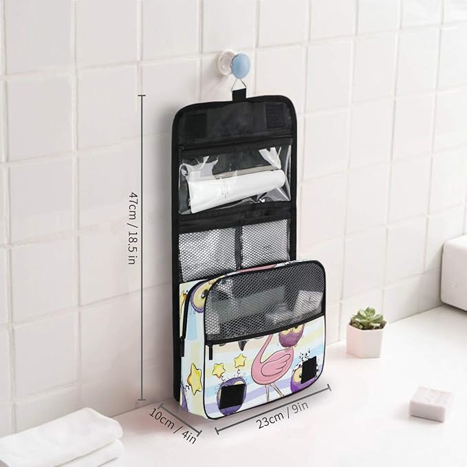 senya Hanging Travel Toiletry Bag Cute Cartoon Pink Flamingo And Five Owls Kit Makeup Case Cosmetics Organizer for Men Women
