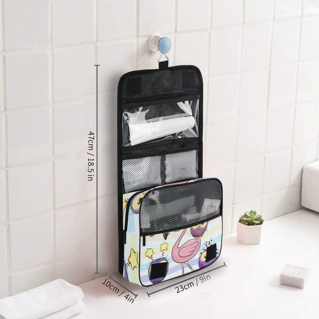 senya Hanging Travel Toiletry Bag Cute Cartoon Pink Flamingo And Five Owls Kit Makeup Case Cosmetics Organizer for Men Women