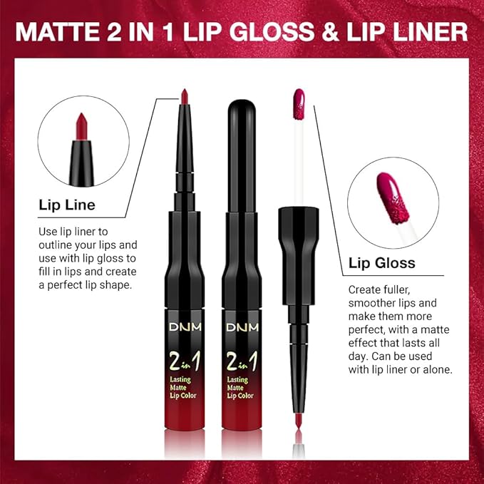IATMOMOD 1Pcs 2 in 1 Ruby Red Matte Lip Liner and Liquid Lipstick Stain Makeup Set for women, Ruby Red Long Lasting Smudge Proof Lip Tint Matte Finish Lip Gloss for All-Day Color Hold Easy to Use 58#