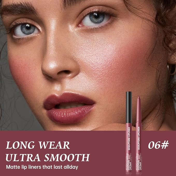 K06 Hxssll 12 Colors Matte Lip Liner Pencil – Long Lasting Waterproof Lip Liner, Smudge Proof Transfer Proof Lip Pencil, High Pigment Lip Makeup for Defining & Filling Lips (06#, 1PCS)