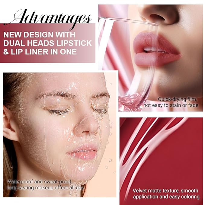 IATMOMOD 1Pcs 2 in 1 0xblood Red Matte Lip Liner and Liquid Lipstick Stain Makeup Set for women, Red Long Lasting Smudge Proof Lip Tint Matte Finish Lip Gloss for All-Day Color Hold Easy to Use 30#