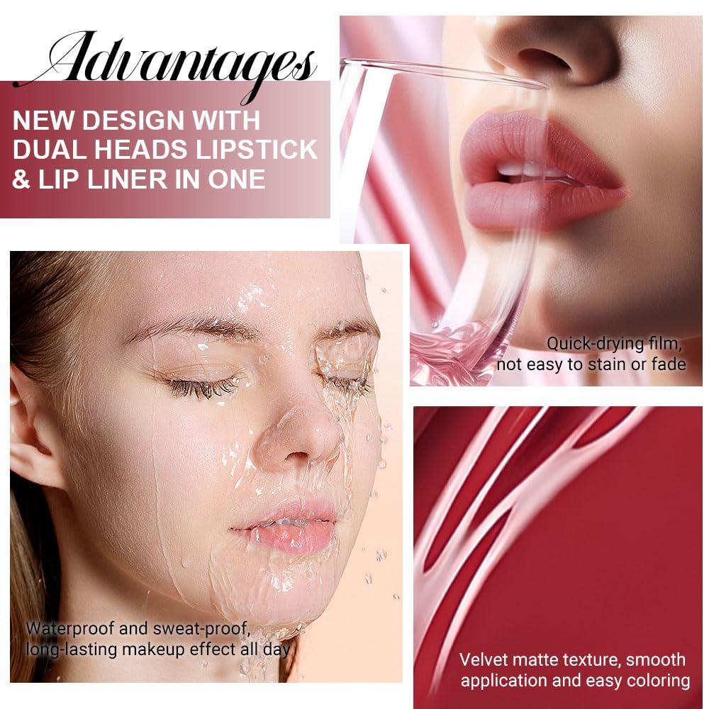 IATMOMOD 1Pcs 2 in 1 0xblood Red Matte Lip Liner and Liquid Lipstick Stain Makeup Set for women, Red Long Lasting Smudge Proof Lip Tint Matte Finish Lip Gloss for All-Day Color Hold Easy to Use 30#