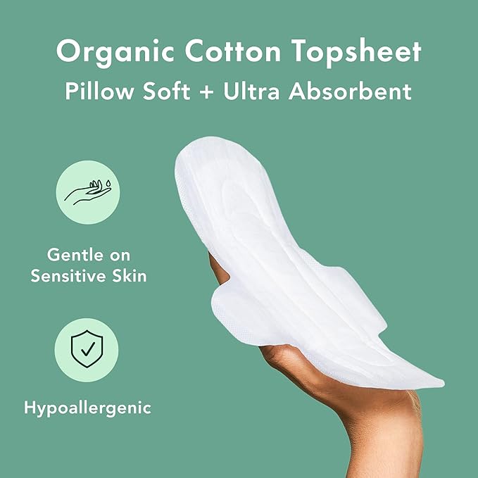 Rael Organic Cotton Cover Sanitary Pads for Women, Light (Petite, 56 Ct)