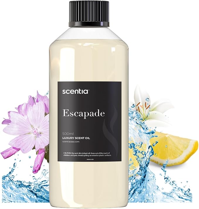 Scentia Escapade Diffuser Oil for HVAC Scent Machine – Hotel Fragrance Inspired by Ri.tz Carlton – 500 mL – Jasmine, Bergamot & Marine Oil for Commercial & Cold Air Diffusers, Made in USA