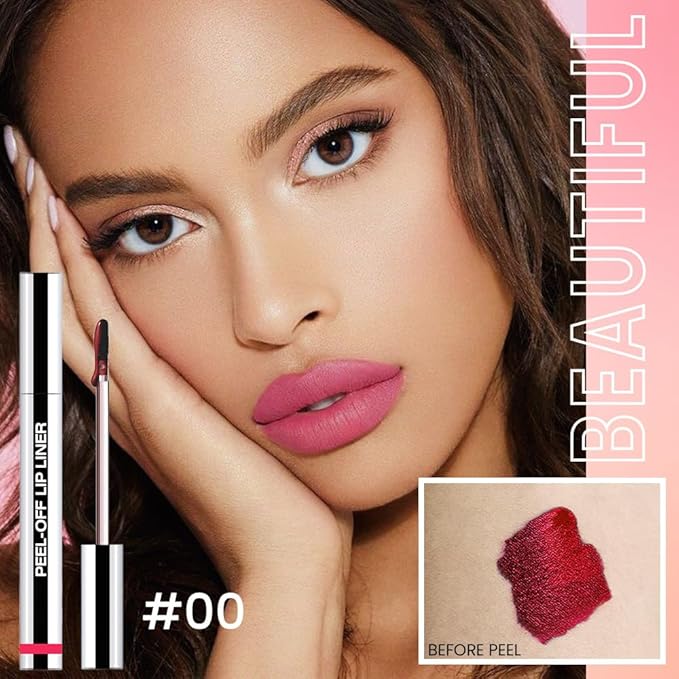 JUAAZIN 2Pcs Matte Lip Stain Peel Off Lip liner with Tweezer, Peel Off Lip Stain, Long Lasting Waterproof Lipstick Lip Gloss Tattoo, Transfer-proof for All Skin Types (00#+06#)