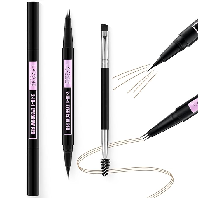 LAVONE Eyebrow Pencil, 2-In-1 Waterproof Eyebrow Pen, with 3 Tip Microblading Eyebrow Pen and Ultra-Precise Brow Pencil, Dual-ended Eyebrow Brush, Taupe 02
