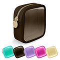 UIXIZQ Clear Mini Makeup Bag for Purse, Small Nylon&PVC Cosmetic Travel Bag TSA Approved Toiletry Bag with Zipper, Preppy Transparent Makeup Travel Bag Coin Purse for Women Men Girls(Mini-Chocolate)