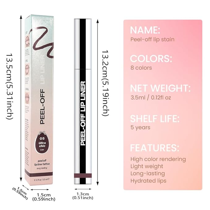 Hxssll Matte Lip Gloss Stain-Peel Off Lip Liner Tattoo, Dark Brown Lip Tint，Long Lasting Peel Off Lip Stain, Waterproof Transfer-proof Lip Mask Lip Liner Peel Off Lip Gloss,Stayn Lip Makeup. #05