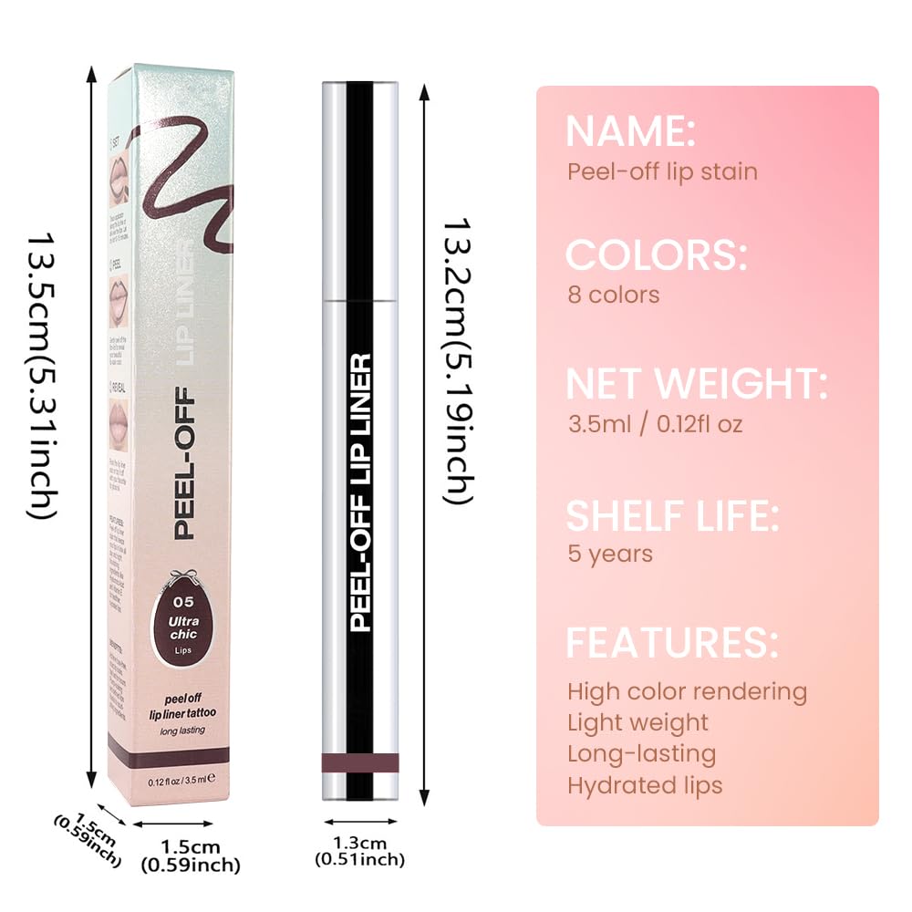 Hxssll Matte Lip Gloss Stain-Peel Off Lip Liner Tattoo, Dark Brown Lip Tint，Long Lasting Peel Off Lip Stain, Waterproof Transfer-proof Lip Mask Lip Liner Peel Off Lip Gloss,Stayn Lip Makeup. #05