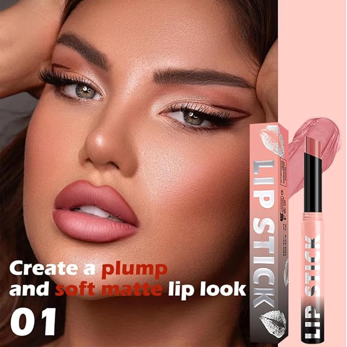 QIDSTERS Matte Lipstick Crayon for Women, Pink Nude Lip Stick Pencil 24 Hour Long Lasting Waterproof, Non-Drying Hydrating Formula Lip Gloss Makeup, Vegan & Cruelty-Free, 01
