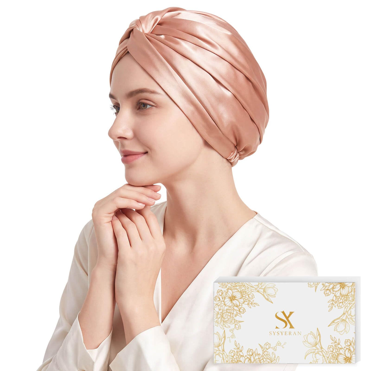 SYSYERAN 100% 19MM Mulberry Silk Hair Bonnet for Sleeping Women(Navy)
