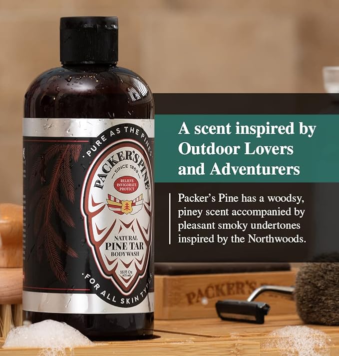 Packer's Pine Tar Body Wash for Men & Women | Soothing Pine Tar Shower Gel for Psoriasis, Eczema & Itchy Skin | Natural Pine Tar & Oils | Paraben & Sulfate-Free, 16 fl oz