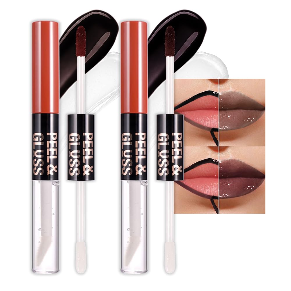 JUAAZIN 2Pcs Matte Liquid Lip Stain Peel Off Lip liner Tattoo, Matte Peel Off Lip Stain, Long Lasting Waterproof Lipstick Lip Gloss Stain, Transfer-proof for All Skin Types (0.24 fl oz-04#+05#)