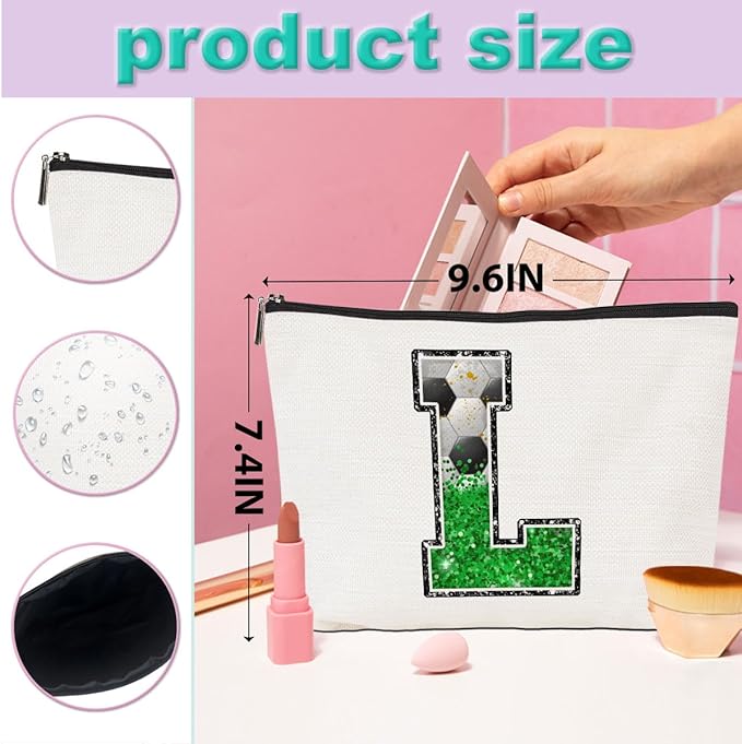 CQM Soccer Gifts Initial Makeup Bag Soccer Girl Gifts Cosmetic Bag Letter L