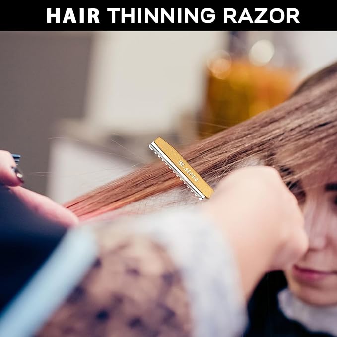 Hair Razors For Cutting Hair 6.89", Professional Styling Razor with Replacement Stainless Steel Blades for Salon/Home -11PCS Gold