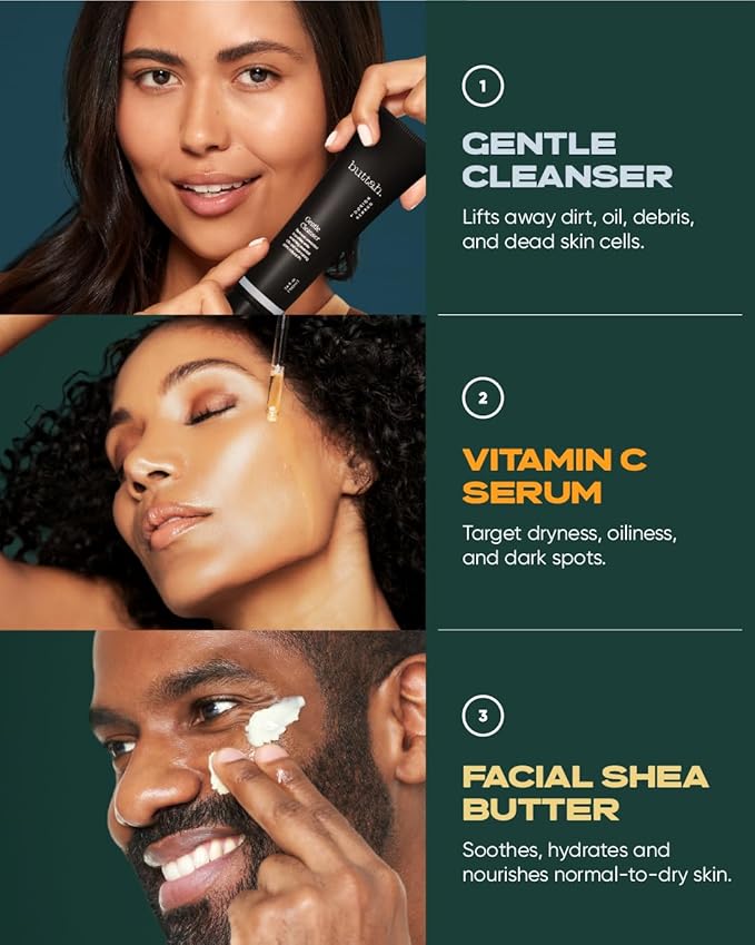 Buttah Skin 3pc Skin Care Kit For Men & Women | Shea Butter, 15% Vitamin C Serum, Facial Cleanser | Black-Founded Skincare