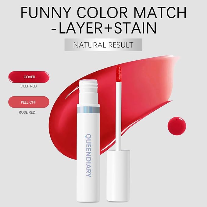 QueenDiary lip stain peel off lip gloss all day long lasting Waterproof and Transferproof lip tint - matte finish peel off lip liner