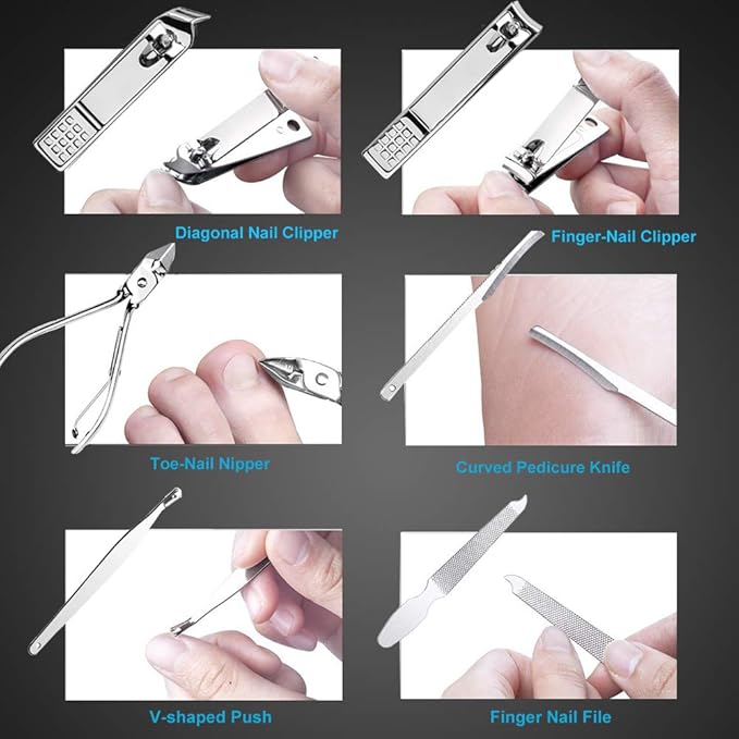 Yougai Manicure Set 18 Pieces Professional Nail Clippers Pedicure Kit Men Women, Stainless Steel Fingernail Toenail Cutters, Nail Care Grooming Tools with Leather Travel Case