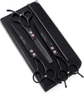 Purple Dragon 7" Dog Grooming Scissors Set with Rhinestone Accent - Black