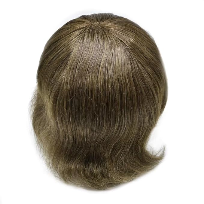 FACE MIRACLE Toupee for Men French Lace Hairpiece Human Hair Replacement System Skin PU Mens Toupee Hair Wigs for Man V-Looped Front Hair Prosthesis 7"X9" #3 Dark Brown