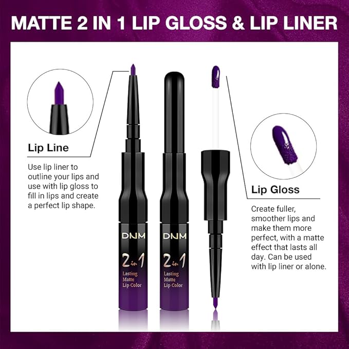 IATMOMOD 1Pcs 2 in 1 Purple Matte Lip Liner and Liquid Lipstick Stain Makeup Set for women, Purple Long Lasting Smudge Proof Lip Tint Matte Finish Lip Gloss for All-Day Color Hold Easy to Use 52#