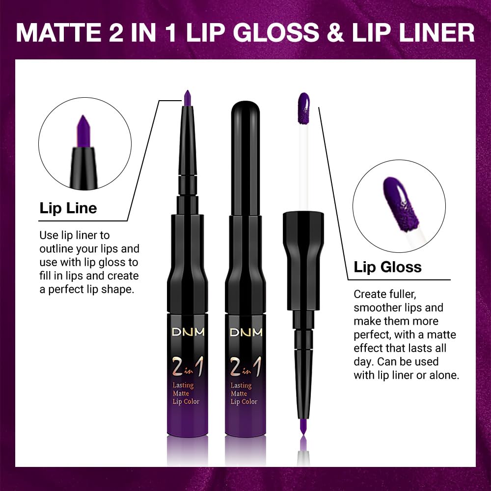 IATMOMOD 1Pcs 2 in 1 Purple Matte Lip Liner and Liquid Lipstick Stain Makeup Set for women, Purple Long Lasting Smudge Proof Lip Tint Matte Finish Lip Gloss for All-Day Color Hold Easy to Use 52#