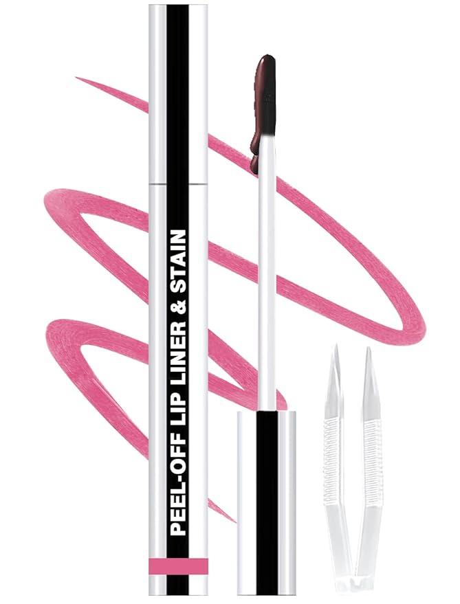 QCMME Lip Liner Stain Peel Off with Tweezer, Long Lasting Matte Lip Tattoo, Highly Pigmented Color Lip Tint Makeup, Waterproof, Transfer-proof Lipstain for Women, for All Skin Types