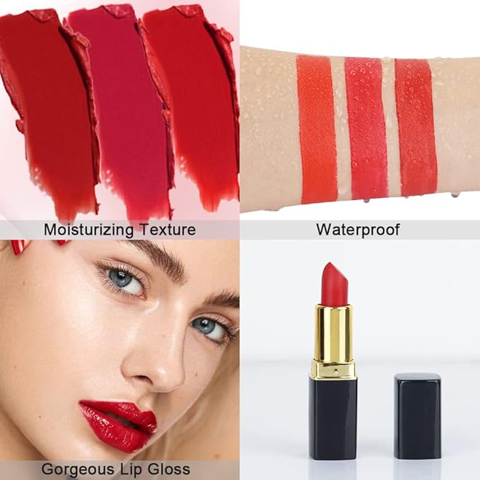 evpct 3Pcs Dark Bright Ruby Berry Red Matte Lipstick Set for Older Women