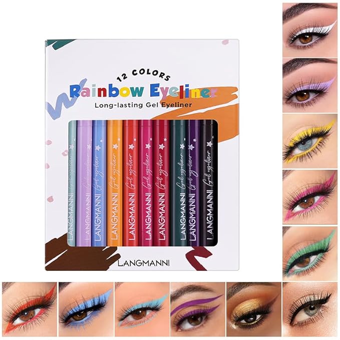PRALOVIXAE 12 Colors Pro Eyeliner Set - High Pigmented, Waterproof & Smudge-Proof, Long Lasting Liquid Eye Liner Pens for Cat Eye Makeup