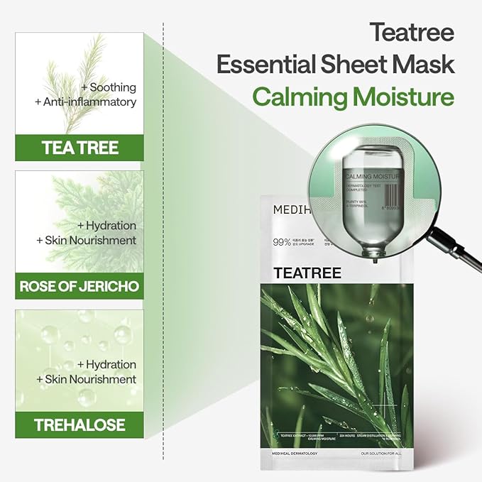 MEDIHEAL Tea Tree Essential Face Sheet Mask, Calming Moisture (10ea)