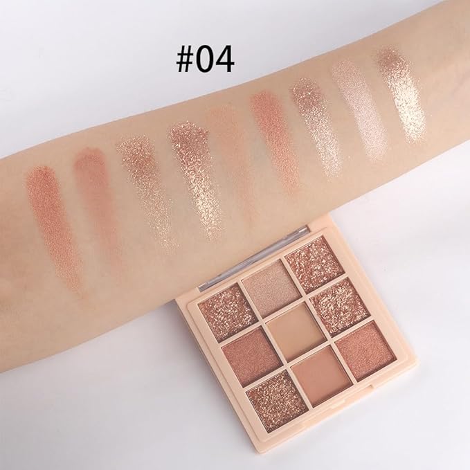 CAKAILA 9Colors Champagne Rose Gold Eye Shadow Palette Makeup,Shimmer Pink Eyeshadow Palette Nude Glitter Sparkly Eye Shadows Long Lasting Waterproof Blendable Naturing-Looking