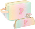 Sernaxi Personalized Initial Makeup Bag Waterproof Leather Cosmetic Bag Travel Toiletry Bag, Valentine’s Day Gift Makeup Organizer Case & Makeup Pouch for Women Teen Girls Mom Girlfriend Wife
