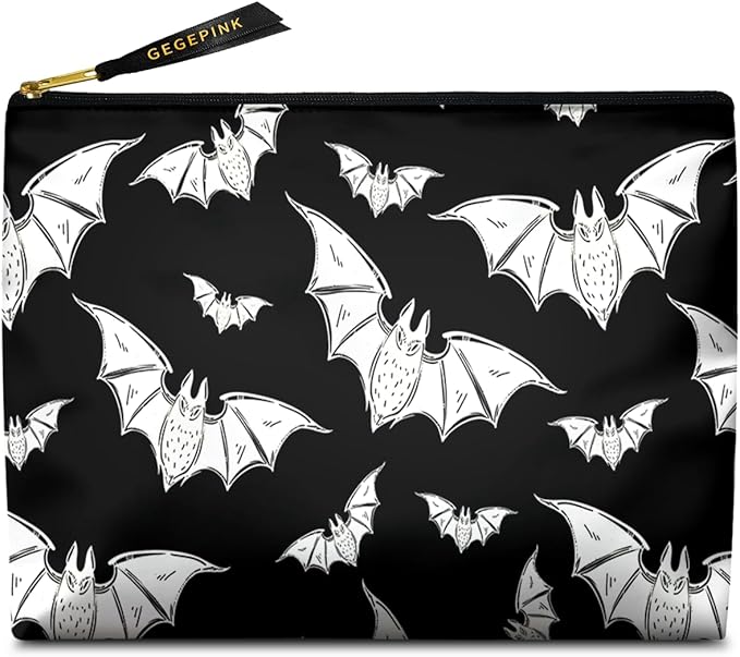 GEGEPINK Cute Makeup Bag for Purse Waterproof Cosmetic Bags for Women Funny Smooth Zipper Travel Toiletry Pouch 10X8 Inches-Halloween Bat Makeup pouch
