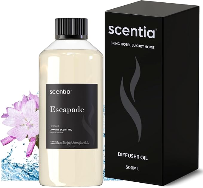 Scentia Escapade Diffuser Oil for HVAC Scent Machine – Hotel Fragrance Inspired by Ri.tz Carlton – 500 mL – Jasmine, Bergamot & Marine Oil for Commercial & Cold Air Diffusers, Made in USA