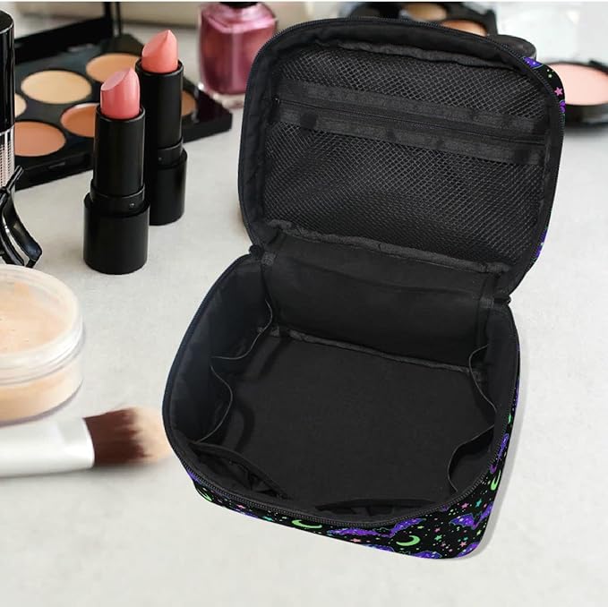 MNSRUU Goth Makeup Bag, Magic Gothic Galaxy Bat Makeup Organizer Bags Toiletry Bag Box Travel Cosmetic Bag Make Up Train Case for Women Teen Girl Ladies Skulls 219