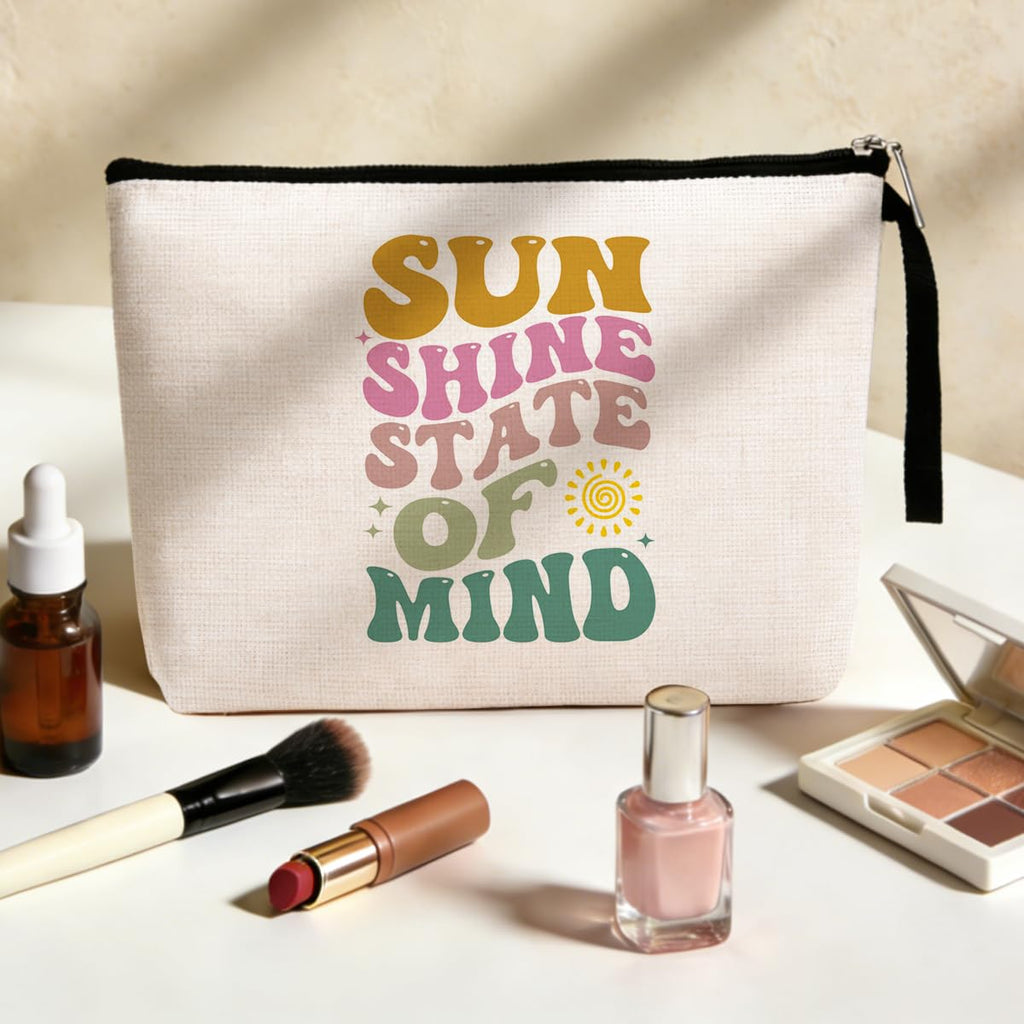 Summer Cosmetic Bag Beach Accessories Sunshine Inspirational Gifts for Beach Lovers Women Girls Coworker Grandma Best Friends Mothers Day Graduation Birthday Friendship Gifts Vacation Makeup Bag