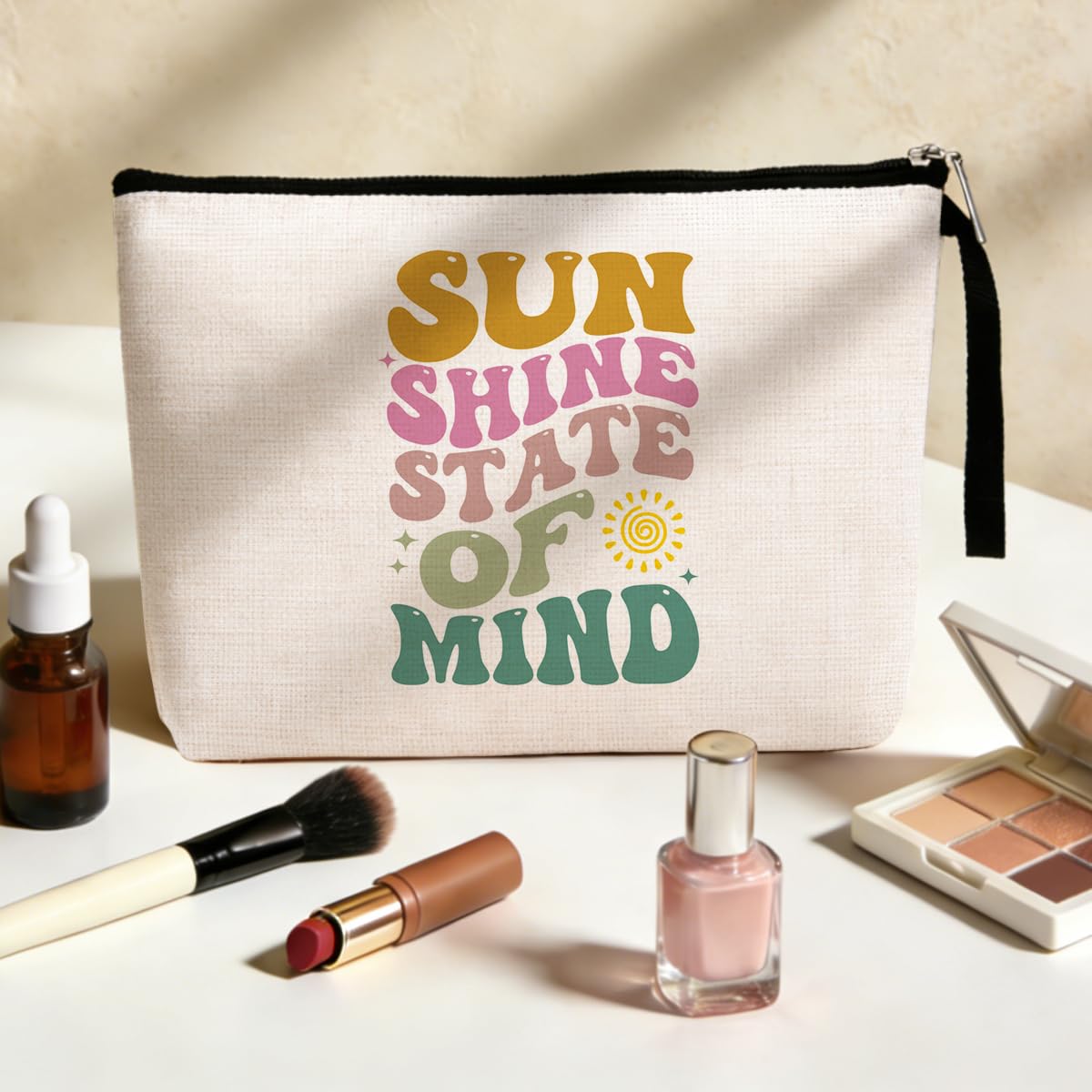 Summer Cosmetic Bag Beach Accessories Sunshine Inspirational Gifts for Beach Lovers Women Girls Coworker Grandma Best Friends Mothers Day Graduation Birthday Friendship Gifts Vacation Makeup Bag