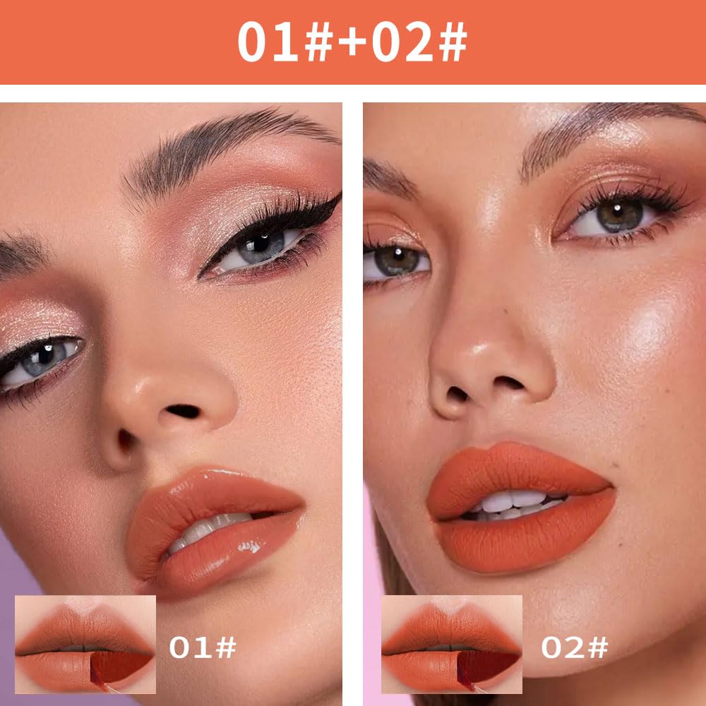 KXmzeG Matte Lip Liner Peel Off Lip Stain, Long Lasting Peel Off Lip Liner Stain, Peel-off Lip Gloss For All Skin Types, Transfer-proof Highly Pigmented Color Waterproof, (01#+02#, Pack of 2)