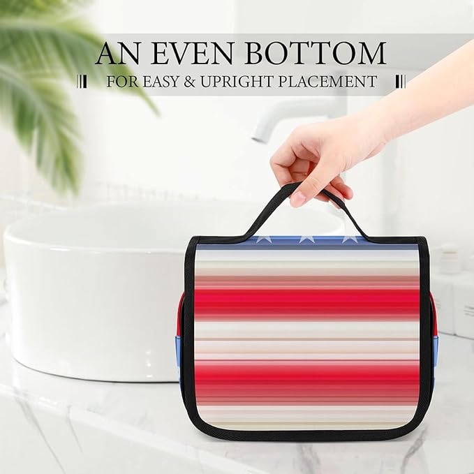 CWECVWE Travel Toiletry Bag Red Blue White American Flag, Portable Makeup Bag with Hanging Hook, Large Capacity Door Room Essentials Travel Organizer for Women Men