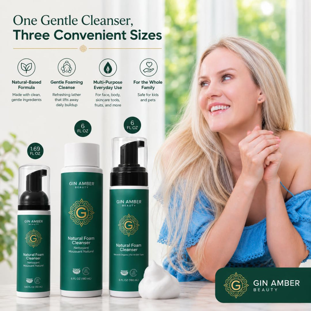 Gin Amber Beauty Foaming Face Wash - Gentle Facial Cleanser, 6 fl oz