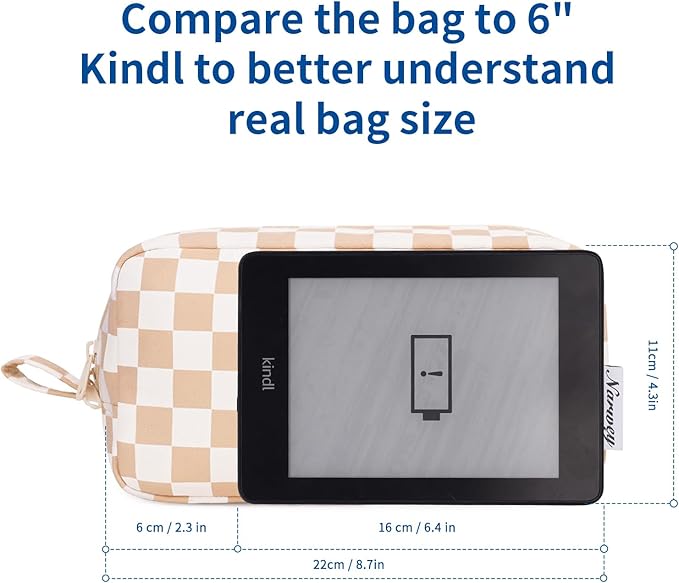 Narwey Checkered Makeup Bag Travel Cosmetic Bag Organizer, Toiletry Bag Make Up Bags with Organized Pockets for Women (Light Checkerboard, Large)